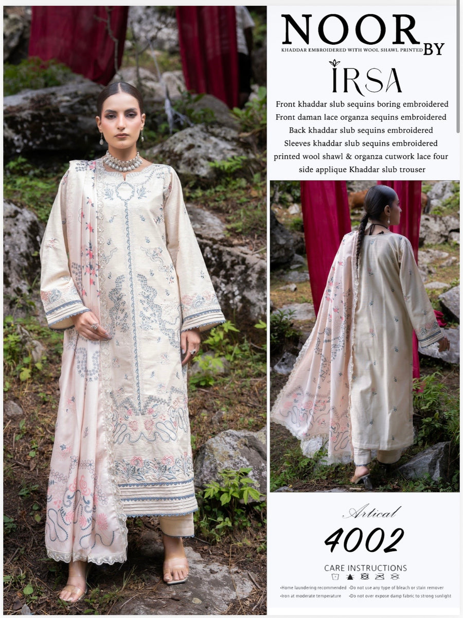 KHADDAR EMBROIDERRD WITH WOOL SHANT PRINTED BY NOOR#5002