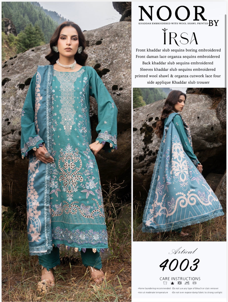 KHADDAR EMBROIDERRD WITH WOOL SHANT PRINTED BY NOOR#5003