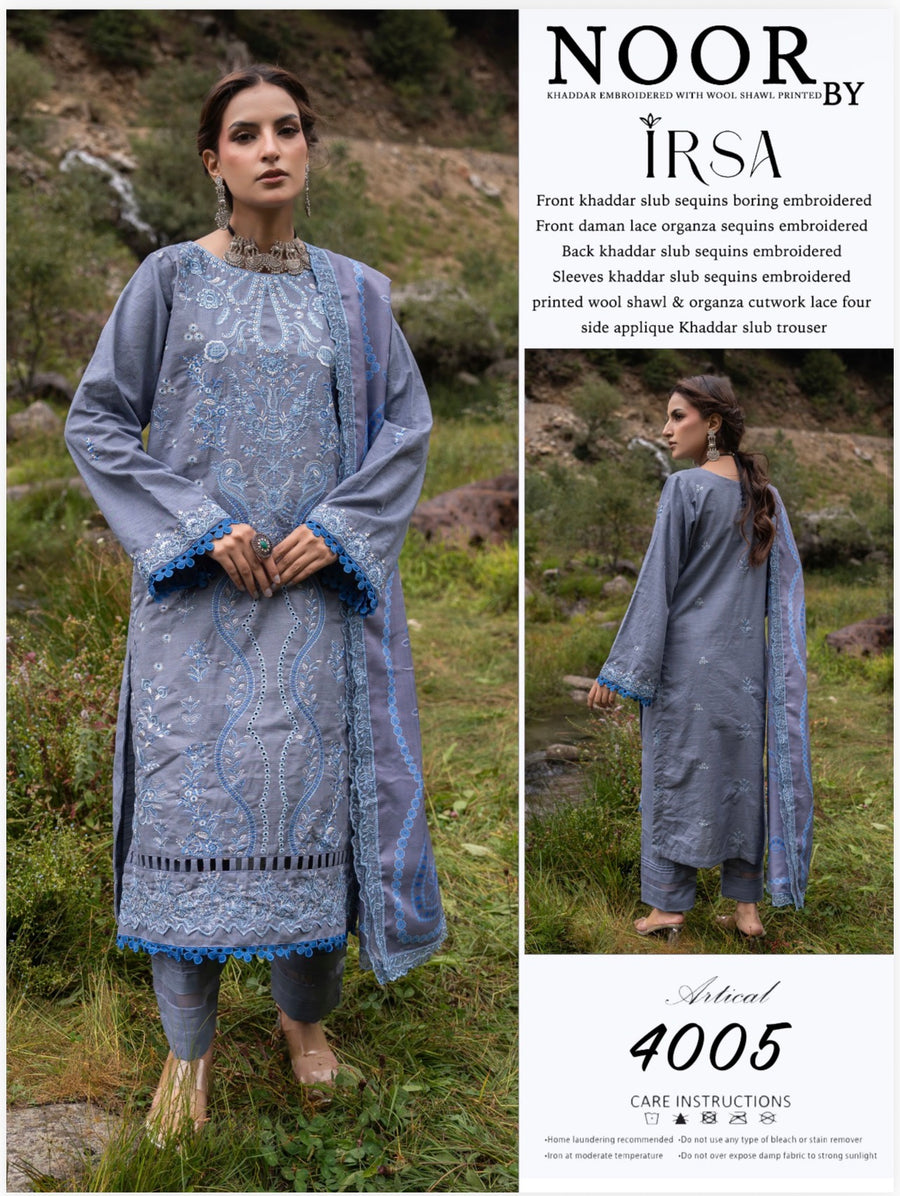 KHADDAR EMBROIDERRD WITH WOOL SHANT PRINTED BY NOOR#4005