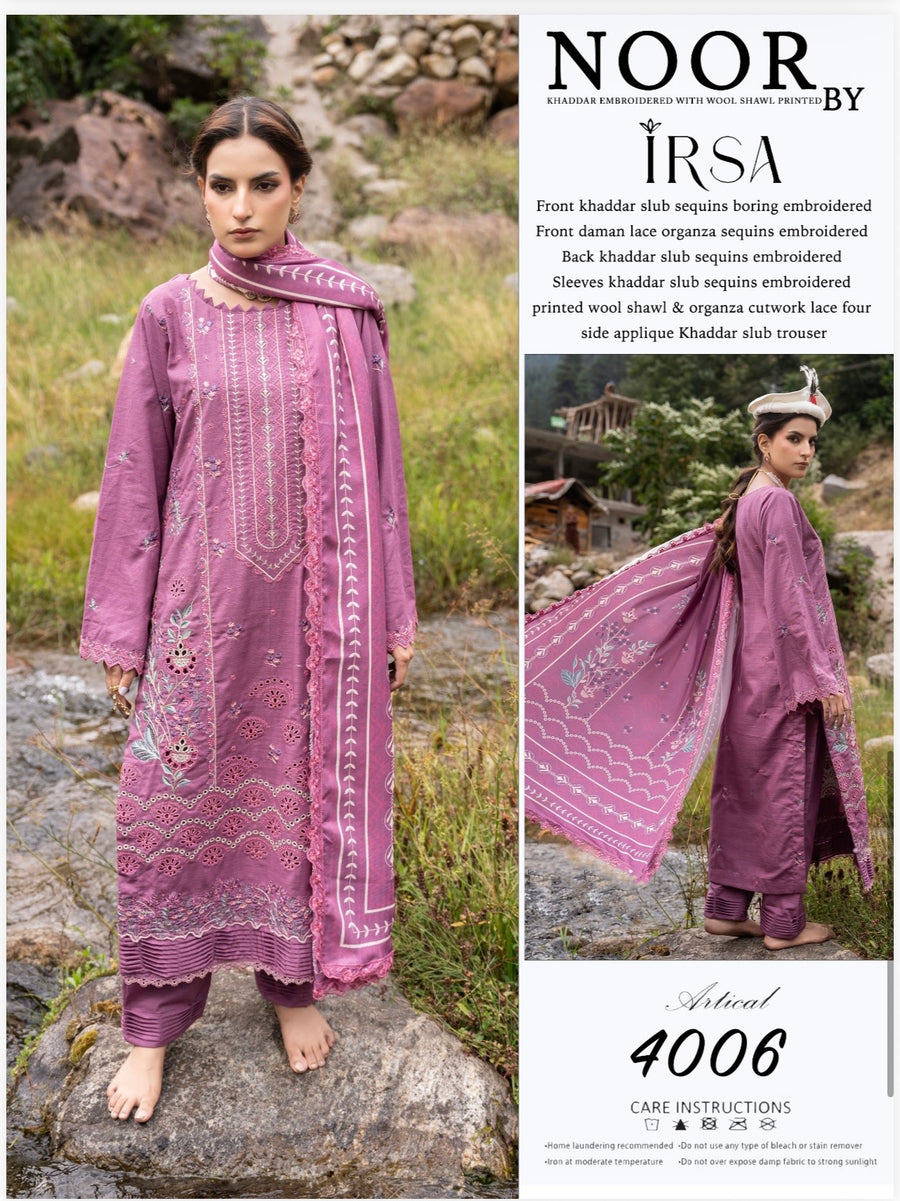 KHADDAR EMBROIDERRD WITH WOOL SHANT PRINTED BY NOOR#4006
