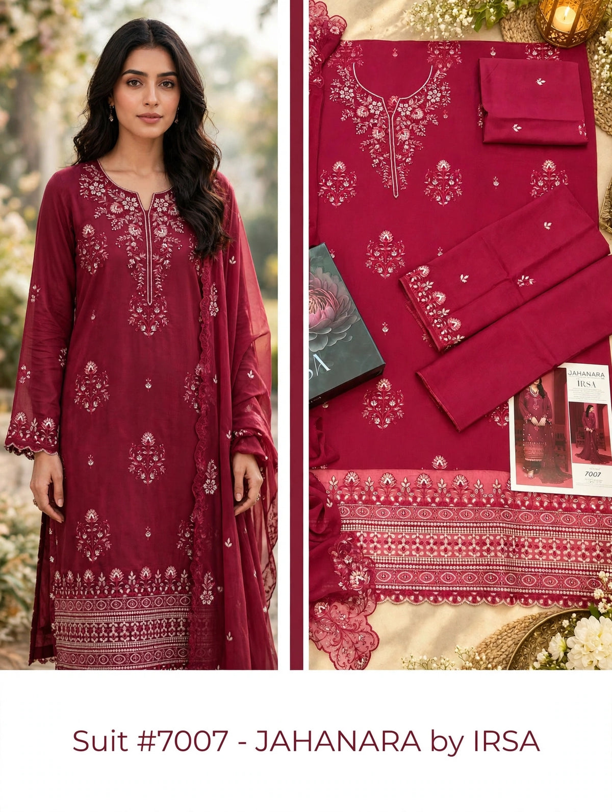 JAHANARA by IRSA | 7007 - Berry Pink Embroidered Viscose 3-Pc Suit