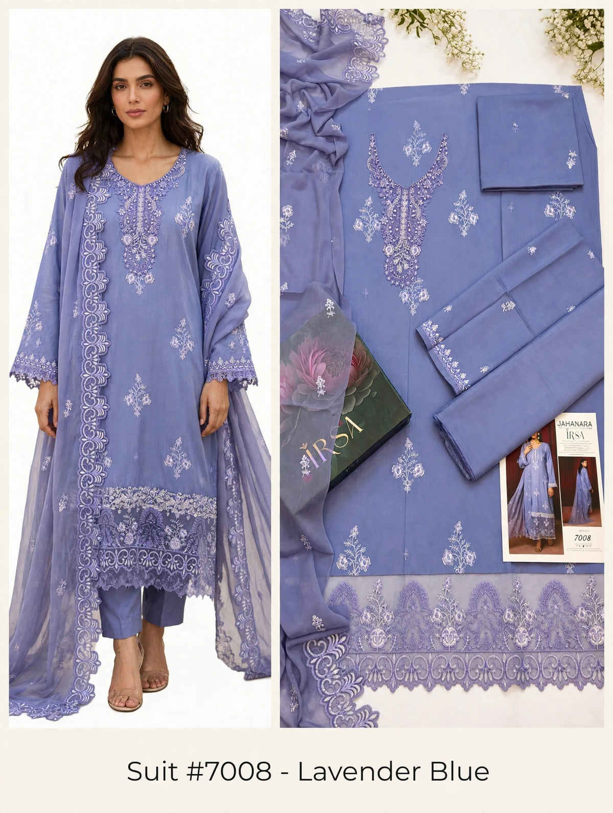 JAHANARA by IRSA | 7008 - Lavender Blue Embroidered Viscose 3-Pc Suit